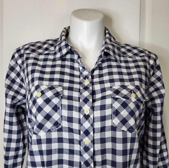 Torrid Navy Blue & White Plaid Buttons Up Blouse - Picture 4 of 12